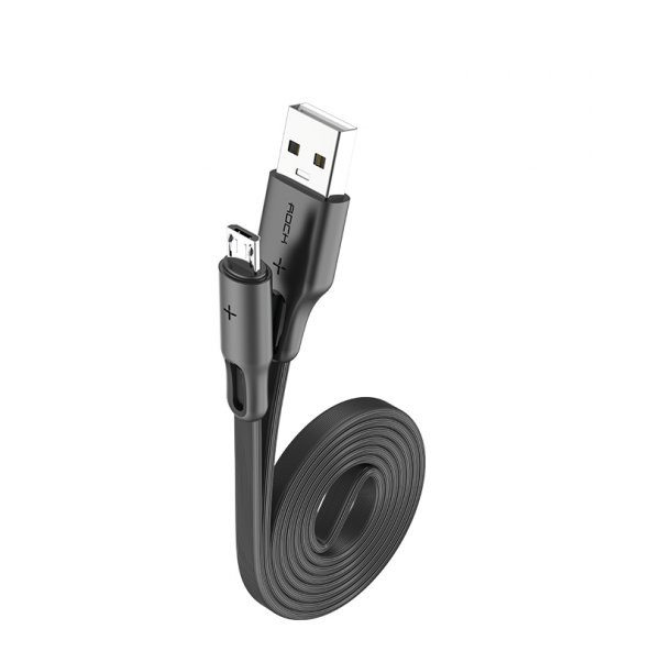 Rock S1 Micro USB Şarj ve Data Kablosu Flat Yassı 1mt 2A Siyah - Resim 2