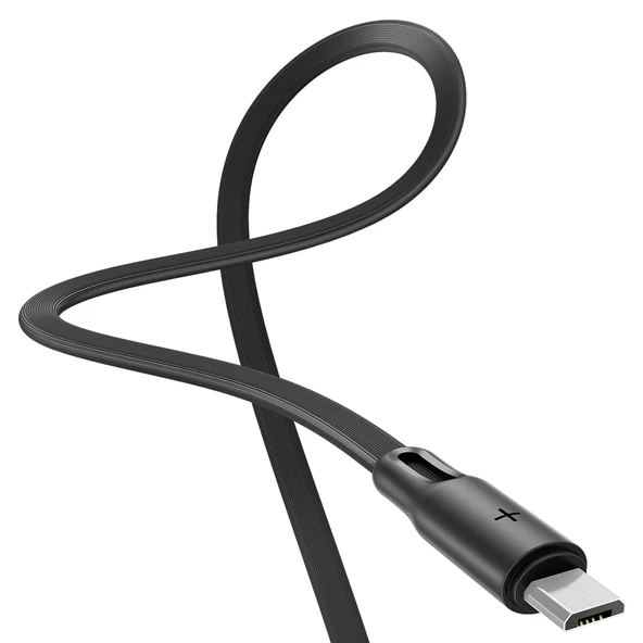 Rock S1 Micro USB Şarj ve Data Kablosu Flat Yassı 1mt 2A Siyah ürün görseli 1