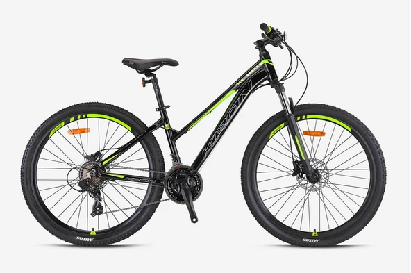 KRON XC 100 27.5 JANT 21 VİTES V FREN (PABUÇLU FREN) KELEBEK VİTES SHİMANO SİSTEM LADY DAĞ BİSİKLETİ SİYAH-GRİ/NEON SARI (KRN23-202) ürün görseli 1