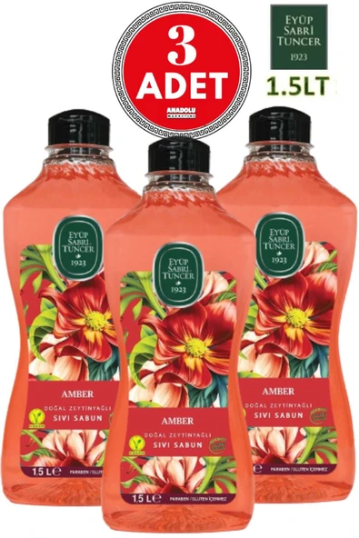 Doğal Zeytinyağlı Sıvı Sabun Amber 1500 ml X 3 Adet ürün görseli 1