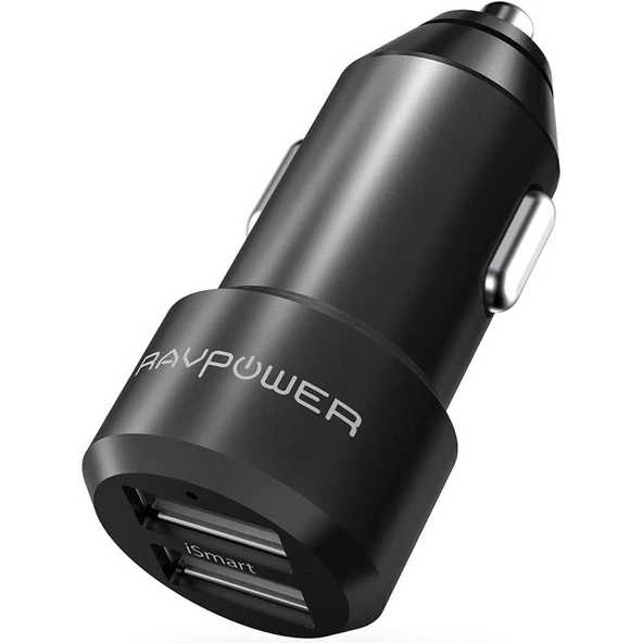 RavPower RP-VC006 Ultra İnce/Ufak 24W 4.8A Çift Çıkış iSmart Araç Şarjı Siyah ürün görseli 1