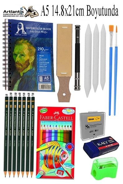 Telli Suluboya Bloğu Kağıdı A5 210gr 20 Yaprak İnce Dokulu Gölgelendirme Zımpara Aquarell Kuruboya Dereceli Kalem Uzatma ürün görseli 1