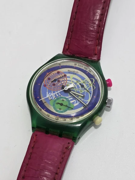 Swatch Chrono Pinksprings 37mm Deri Kordon 1992 Vintage Kol Saati 2.El ürün görseli 1