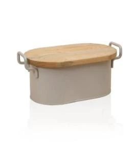 The Mia Stripe Ahşap Kapaklı Ekmek Saklama Kutusu Bej 40x22x18 CM  STP0020 ürün görseli 1