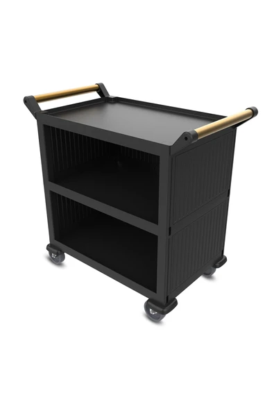 Kapalı Model 3 Katlı Servis Arabası Plus Siyah 96x52x107 cm ürün görseli 1