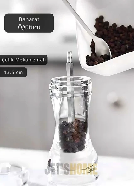Baharat Öğütücü Kalınlık Ayarlı Karabiber Değirmeni Akrilik Biberlik Değirmen Çelik Bıçaklı 13,5 cm ürün görseli 1