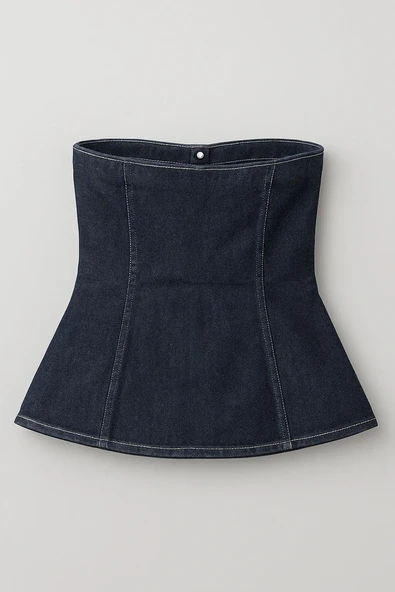 Blue White Kadın Denim Büstiyer - Resim 6