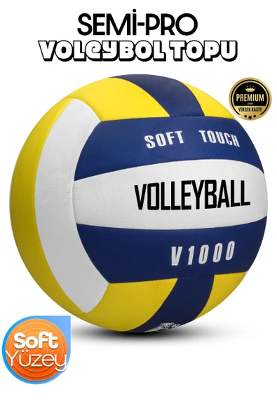 SEMİ-PRO Voleybol Topu Lamineli Beton Zemin SoftTouch İç-Dış Mekana Uygun 8 Panel Sarı-Mavi V1000 ürün görseli 1