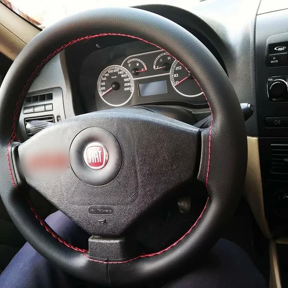 DİKİŞLİ DİREKSİYON KILIFI SİYAH DERİ KIRMIZI DİKİŞLİ FIAT ALBEA İÇİN ürün görseli 1