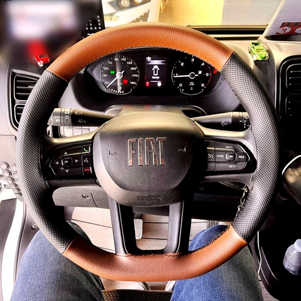 DİKİŞLİ DİREKSİYON KILIFI TABA DERİ NOKTALI DERİ SİYAH DİKİŞLİ FIAT DUCATO İÇİN ürün görseli 1
