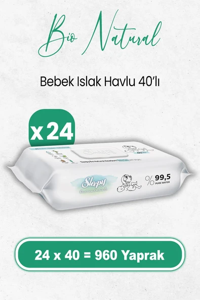 Sleepy Bio Natural 40 Yaprak 24'lü Paket Islak Mendil ürün görseli 1