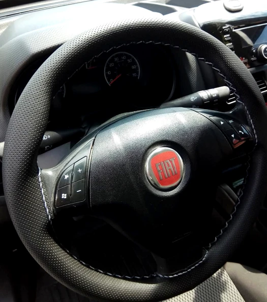 DİKİŞLİ DİREKSİYON KILIFI NOKTALI DERİ GRİ DİKİŞLİ FIAT LİNEA İÇİN ürün görseli 1