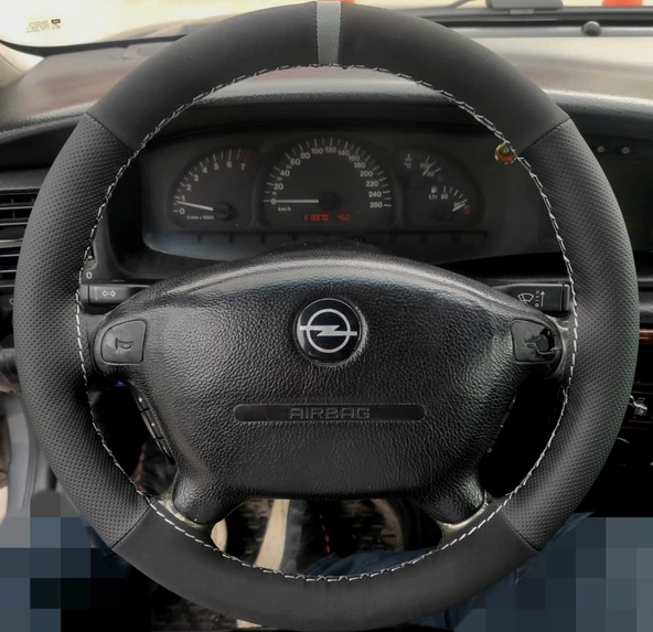 DİKİŞLİ DİREKSİYON KILIFI NUBUK DERİ NOKTALI DERİ GRİ YÜZÜK GRİ DİKİŞLİ OPEL VECTRA B İÇİN ürün görseli 1