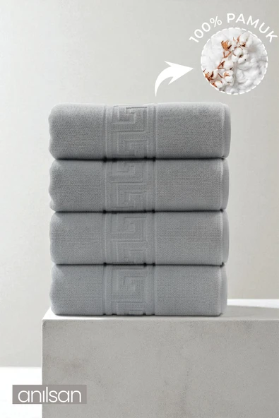 4'lü Gri Greek El Havlusu - 50x90 Cm, 225 Gr, %100 Pamuk, Spa Ve Otel Havlusu ürün görseli 1