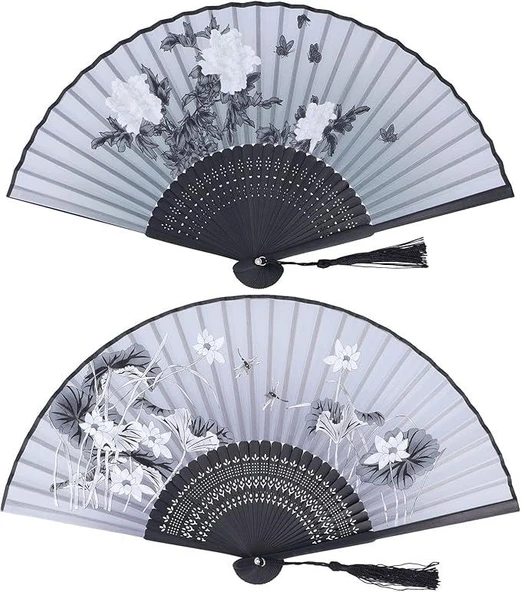 Beluga Yelpaze Bambu Serinletici Vintage Siyah Şık Püsküllü Japon Yelpaze 0334-0433 2 Adet ürün görseli 1