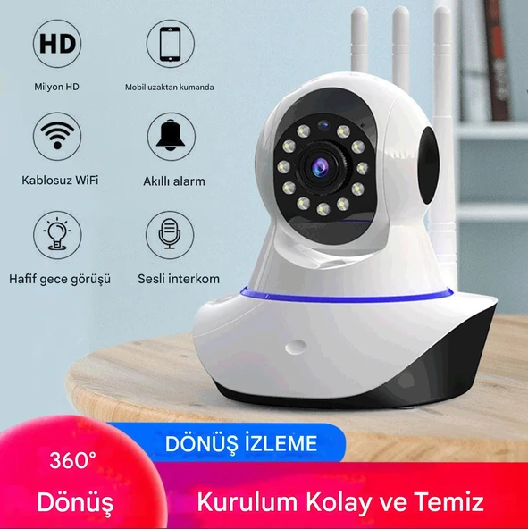360° Dönebilen Bebek Monitörü 10M Gece Görüşlü Hareket Algılama Sensörlü 2 Yönlü Interkom 3 Antenli CMR5 ürün görseli 1