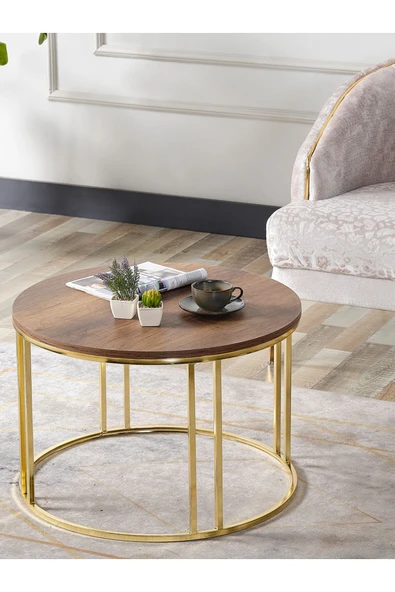 SEDAŞ LIVING UNITS Salon Orta Sehpa 70 CM  KOYU CEVİZ Suntalam (Gold) Metal Ayak Orta Sehpa ürün görseli 1