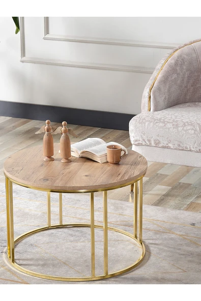 SEDAŞ LIVING UNITS Salon Orta Sehpa 70 CM  AÇIK CEVİZ Suntalam (Gold) Metal Ayak Orta Sehpa ürün görseli 1