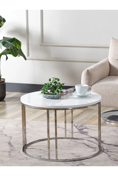 SEDAŞ LIVING UNITS Salon Orta Sehpa BEYAZ SUNTALAM (Gümüş) Metal Ayak Orta Sehpa ürün görseli 1