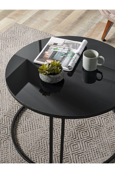 SEDAŞ LIVING UNITS Salon Orta Sehpa Siyah Aynalı Temperli Cam (SİYAH) Metal Ayak Orta Sehpa ürün görseli 1