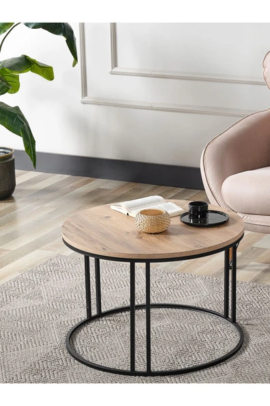 SEDAŞ LIVING UNITS Salon Orta Sehpa Açık Ceviz Suntalam (SİYAH) Metal Ayak Orta Sehpa ürün görseli 1