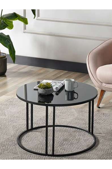 SEDAŞ LIVING UNITS Salon Orta SİYAH AYNALI Temperli (Kırılmaz) Cam (SİYAH) Metal Ayak Orta Sehpa ürün görseli 1