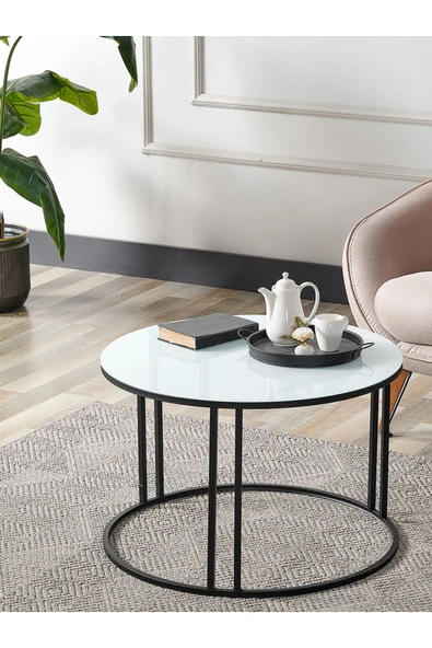 SEDAŞ LIVING UNITS Salon Orta Sehpa Beyaz Temperli Cam (SİYAH) Metal Ayak Orta Sehpa ürün görseli 1