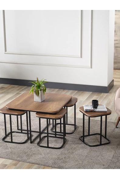 SEDAŞ LIVING UNITS PELİKAN 4+1 BAROK AHŞAP SİYAH METAL AYAK TAKIM SEHPA sedaş_lıvıng_unıts_sehpa ürün görseli 1