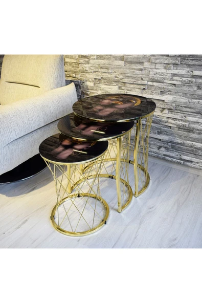 SEDAŞ LIVING UNITS Hasır Telli Arap Kızı Gold Ayak Zigon Sehpa ürün görseli 1