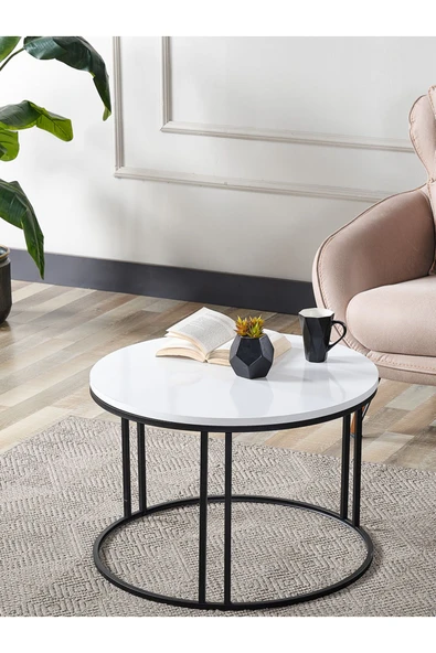 SEDAŞ LIVING UNITS Salon Orta Sehpa BEYAZ Suntalam (SİYAH) Metal Ayak Orta Sehpa ürün görseli 1