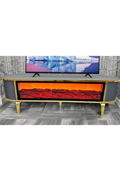 SEDAŞ LIVING UNITS Tv Ünitesi Şömineli Beyaz Gold Ayak Bluetooth Ve Hoparlörlü Mavi ,kırmızı ,turuncu Kumandalı 160 Cm ürün görseli 1