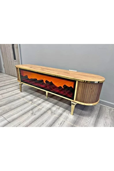 SEDAŞ LIVING UNITS Tv Ünitesi Şömineli Beyaz Gold Ayak Bluetooth Ve Hoparlörlü Mavi ,kırmızı ,turuncu Kumandalı 160 Cm ürün görseli 1