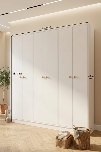 6 Kapaklı Side Gardrop Beyaz - Resim 3