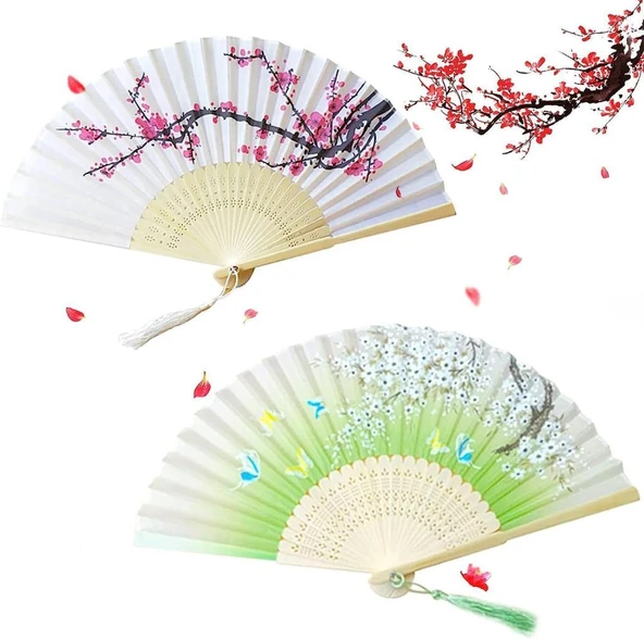 Beluga Yelpaze Bambu Serinletici Vintage Şık Püsküllü Japon Yelpaze 2 Adet 0259-0198 ürün görseli 1