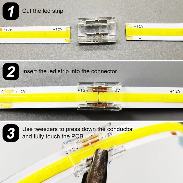 4 adet şeffaf düz taraflı bağlantı şerit Led COB konnektörleri kapak konnektör 2pin 8mm LED ışıklar lehimsiz ürün görseli 1