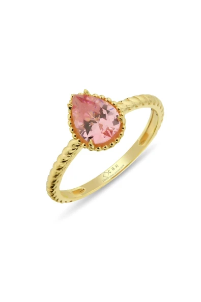 Pembe Taşlı Damla Altın Yüzük ürün görseli 1