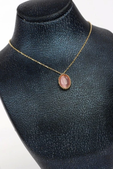 Pembe Opal Taşlı Altın Kolye Zk045 ürün görseli 1