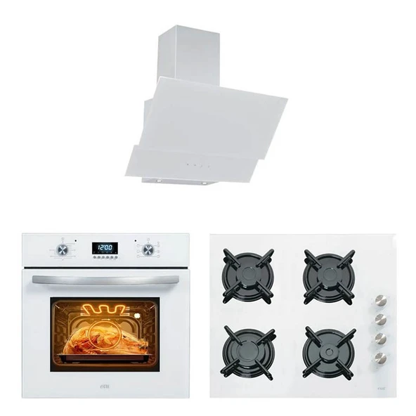 Çetintaş Airfrey W5234 E - W 848 CAT - DW 55231 Beyaz Cam Ankastre Set ürün görseli 1
