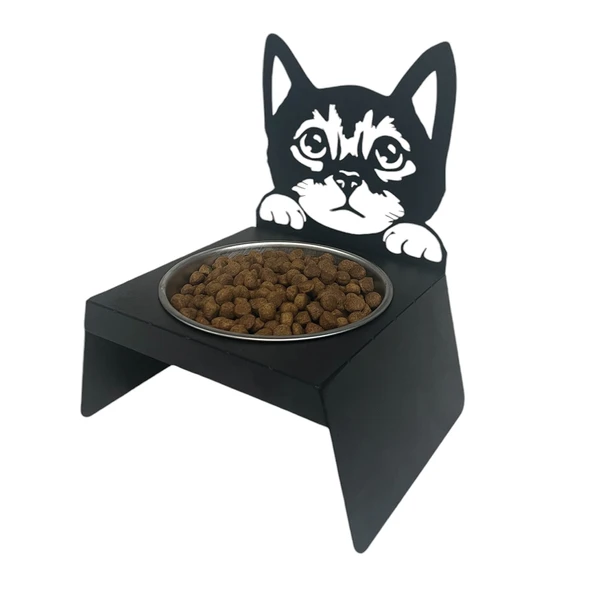 Sevimli Kedi Tasarımlı, Ergonomik Siyah Kedi ve Köpek Mama ve Su Kabı Tekli Small Model – Paslanmaz Çelik, Dayanıklı Malzeme ürün görseli 1