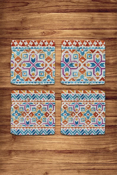Doğal Taş Bardak Altlığı 4'lü Model- Boho ürün görseli 1