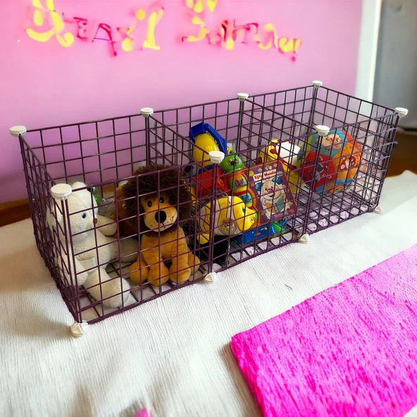 3 Bölmeli Tel Küp Çok Amaçlı Organizer Raf Pembe 33cm Mutfak, Oyuncak, Kiler, Depolama Rafı ürün görseli 1