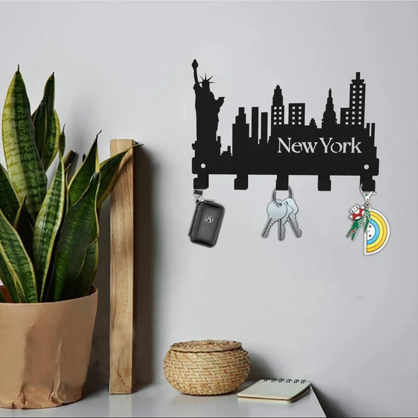 Newyork Temalı Metal Anahtarlık Askısı Siyah ürün görseli 1
