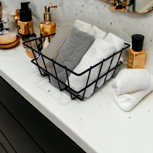 21X21cm Banyo Makyaj Çok Amaçlı Siyah Tel Sepet - Masaüstü ve Dolap İçi Düzenleyici Organizer Siyah ürün görseli 1