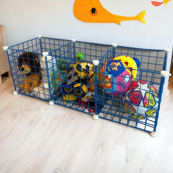 3 Bölmeli Tel Küp Çok Amaçlı Organizer Raf Mavi 33cm Mutfak, Oyuncak, Kiler, Depolama Rafı ürün görseli 1