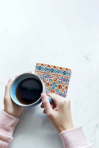 Doğal Taş Bardak Altlığı 4'lü Model- Boho - Resim 4
