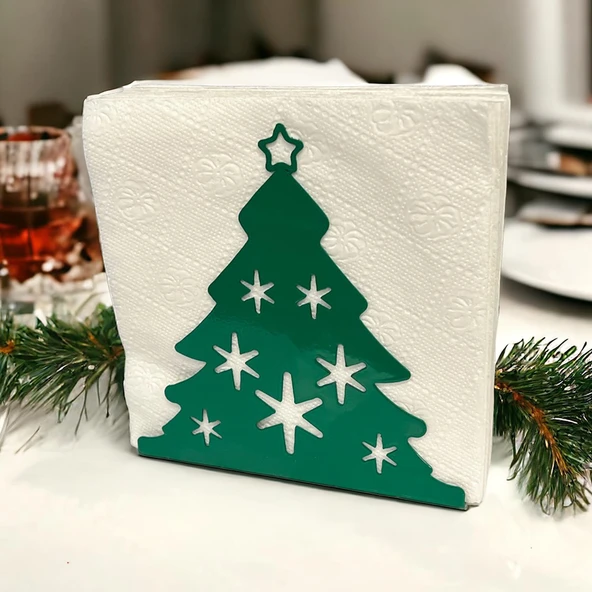 Çam Ağacı Temalı Yeşil Metal Peçetelik Yılbaşı Noel ürün görseli 1