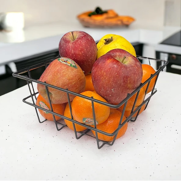 21X21cm Mutfak Meyve Sebze Sepeti Çok Amaçlı Siyah Tel Sepet - Masaüstü ve Dolap İçi Düzenleyici Organizer Siyah ürün görseli 1