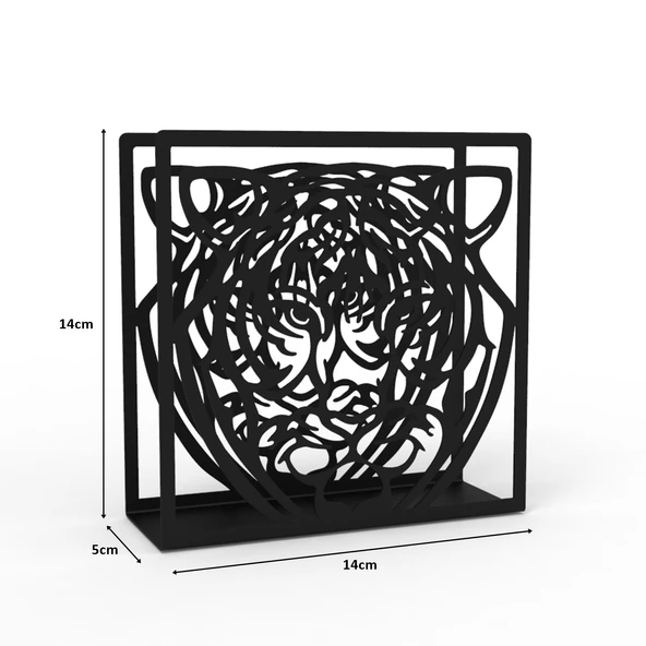 Kaplan Temalı Siyah Metal Peçetelik - Resim 8