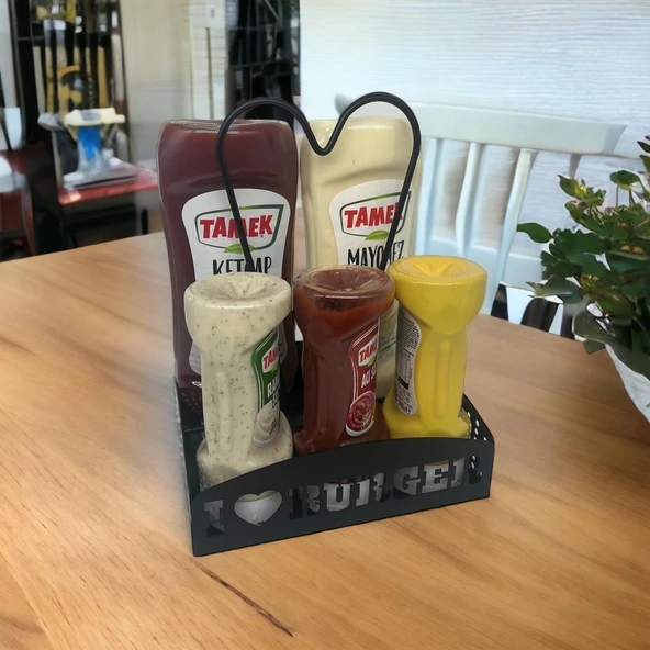 Siyah Masaüstü Sosluk Standı - I LOVE BURGER Yazılı ürün görseli 1