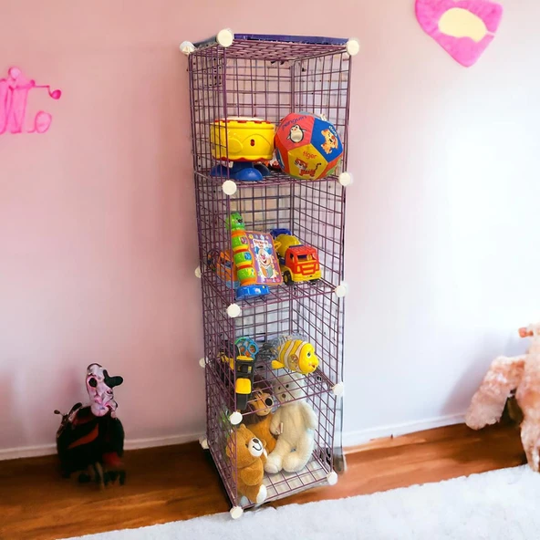 4 Bölmeli Tel Küp Çok Amaçlı Organizer Raf Pembe 33cm Mutfak, Oyuncak, Kiler, Depolama Rafı ürün görseli 1